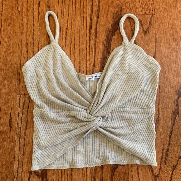 Reformation Jonna Twist Front Top | Heathered Oat Gray | Size Small - Picture 3 of 6